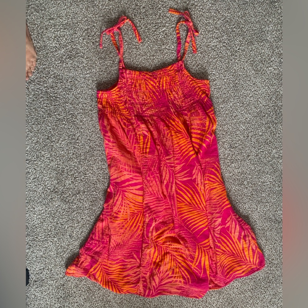 beachlunchlounge Pink & Orange Tropical Tie-Shoulder Sundress - Picture 2 of 5